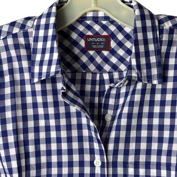 UNTUCKit Blue White Gingham Checkered Button Down Womens 0 Classic Preppy NWT - Picture 4 of 13